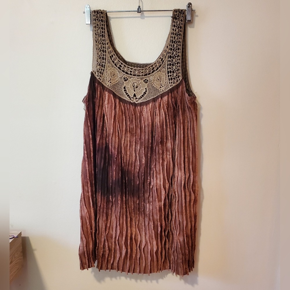 Pretty Angel Silk Top Brown Boho Ombre Lace Fairy Vintage Gypsy